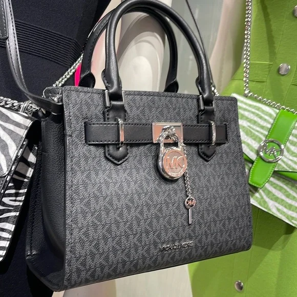 Michael Kors Hamilton Small Signature Logo Satchel Crossbody Bag
Black /Silver - Picture 13 of 16